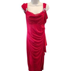 Alex evenings sz 14 red chiffon lined sleeveless prom formal long sd slit dress+
